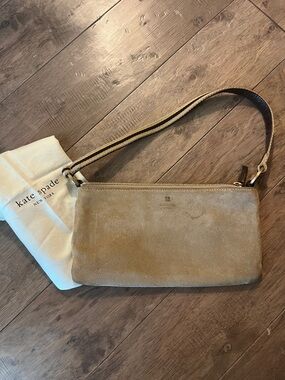 kate spade tan suede clutch with shoulder strap